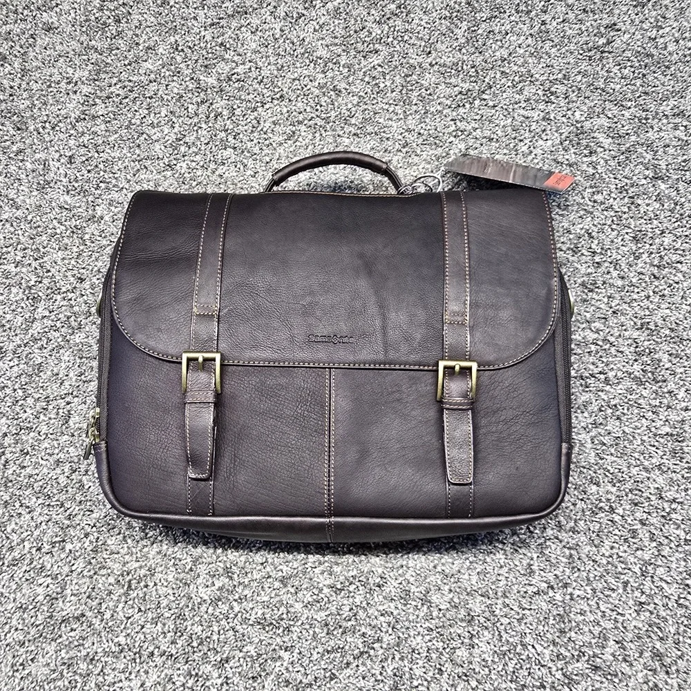 Samsonite Leather Business Flapover Case 45798-1139 Brown Double Gusset NWT